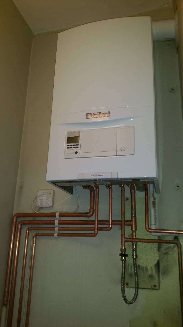 Newly installed Vaillant boiler with neat copper pipework