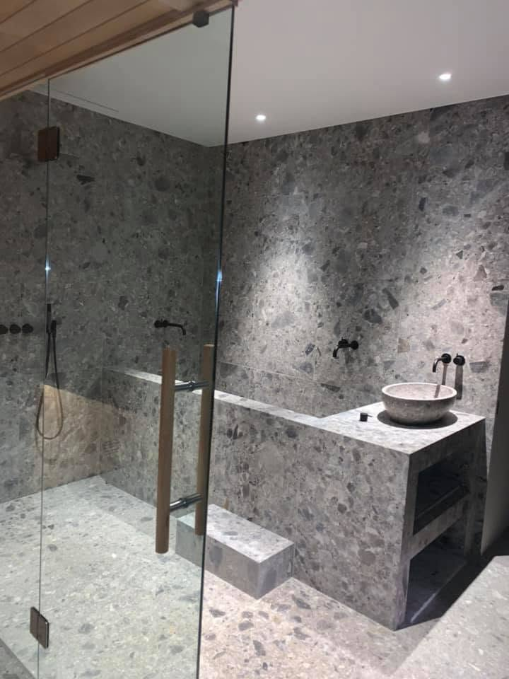 A completed BR Heating and Plumbing bathroom